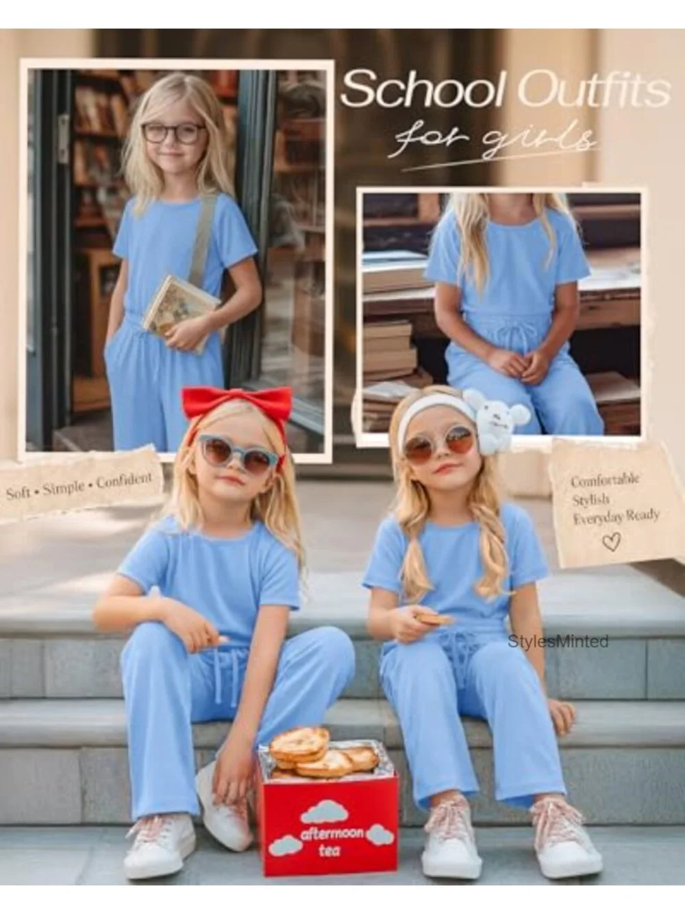 Girls 2 Piece Summer Outfit Set, Tween Crew Neck Top & Drawstring Pants with
